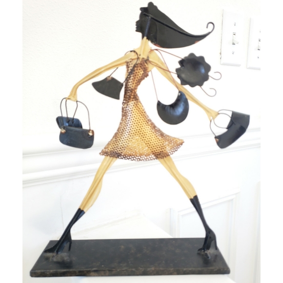14" x 10" Metal Rodeo Drive Shopping Spree Woman Sculpture - Picture 2 of 2